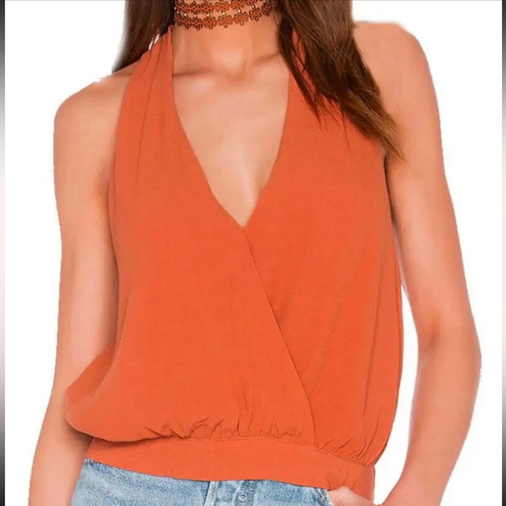 Free People Cross My Heart Surplice Wrap Tank Burnt Orange‎ V Neck S